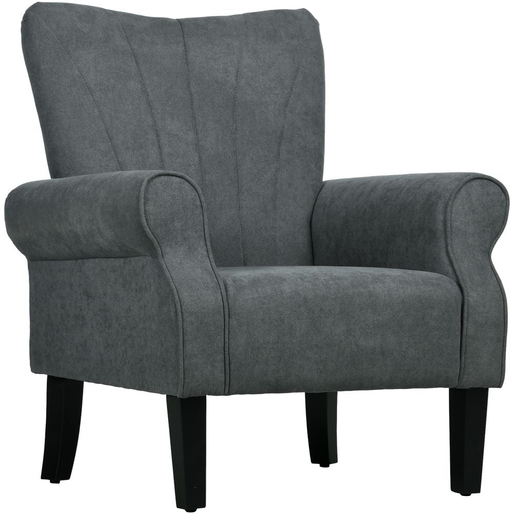 Armchair, Upholstered Modern Accent Chair with Wood Legs, Grey
