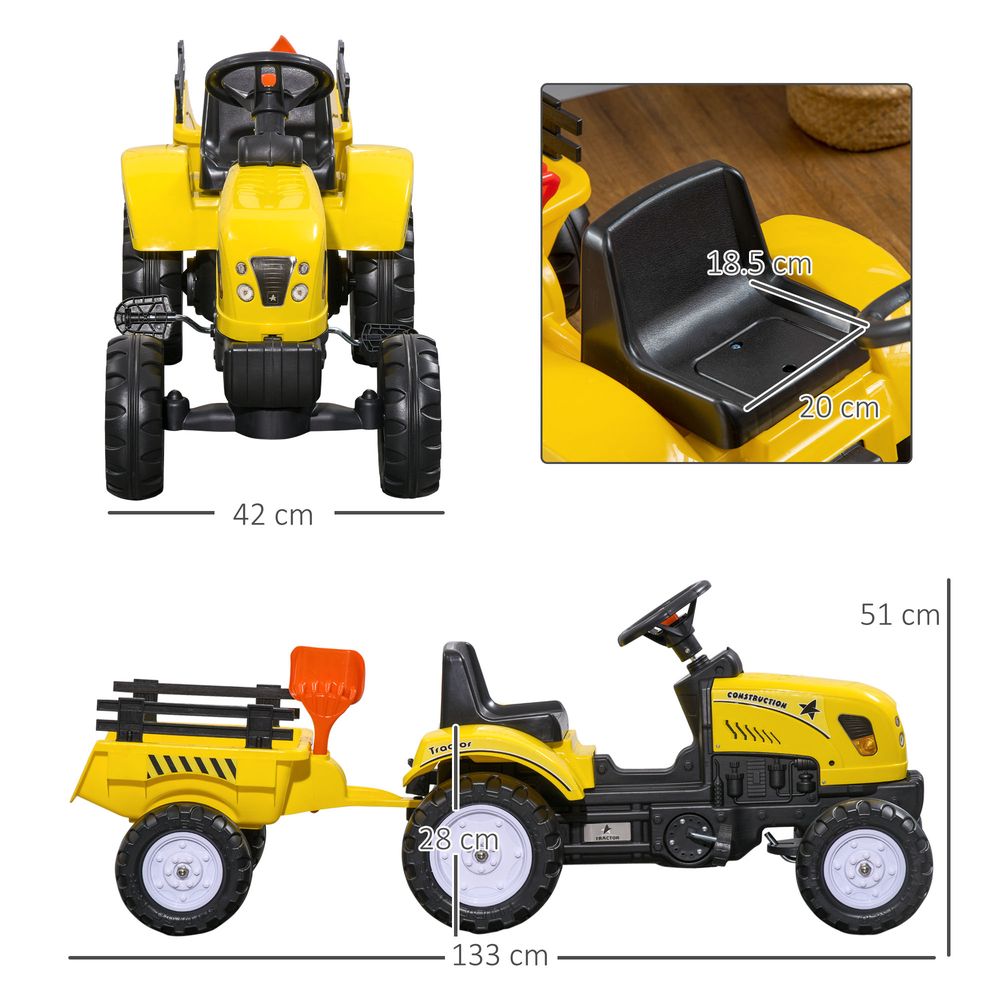 Pedal Go Kart Ride on Tractor with Shovel & Rake Four Wheels Child Toy