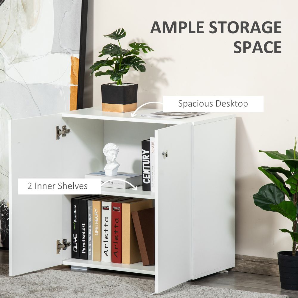 Storage Cabinet w/Two Shelves Wooden Sideboard Freestanding Kitchen Cupboard Bookcase - White