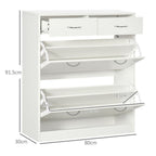 Slim Shoe Cabinet with 2 Flip Drawers for 12 Pairs of Shoes White