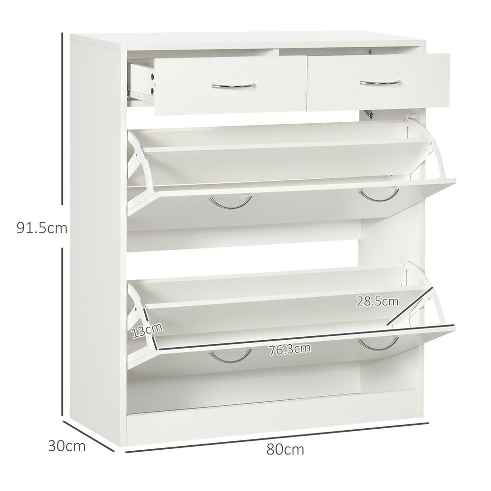 Slim Shoe Cabinet with 2 Flip Drawers for 12 Pairs of Shoes White