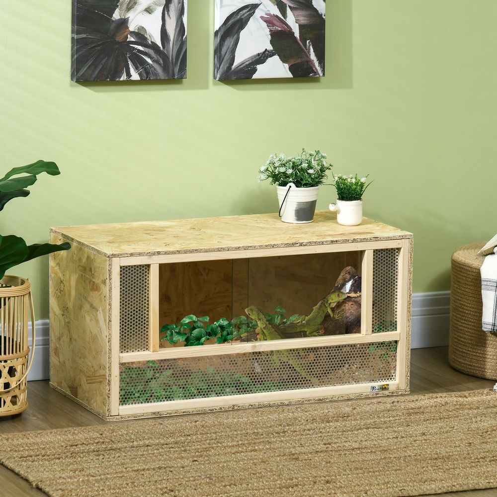 80cm Reptile Terrarium Vivarium w/ Glass Sliding Doors, Breathable Mesh