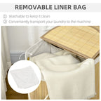 Bamboo Laundry Basket with Lid, 100 Litres Laundry Hamper with 2 Sections, Removable Washable Lining, Washing Baskets, 62.5 x 37 x 60.5cm, Natural