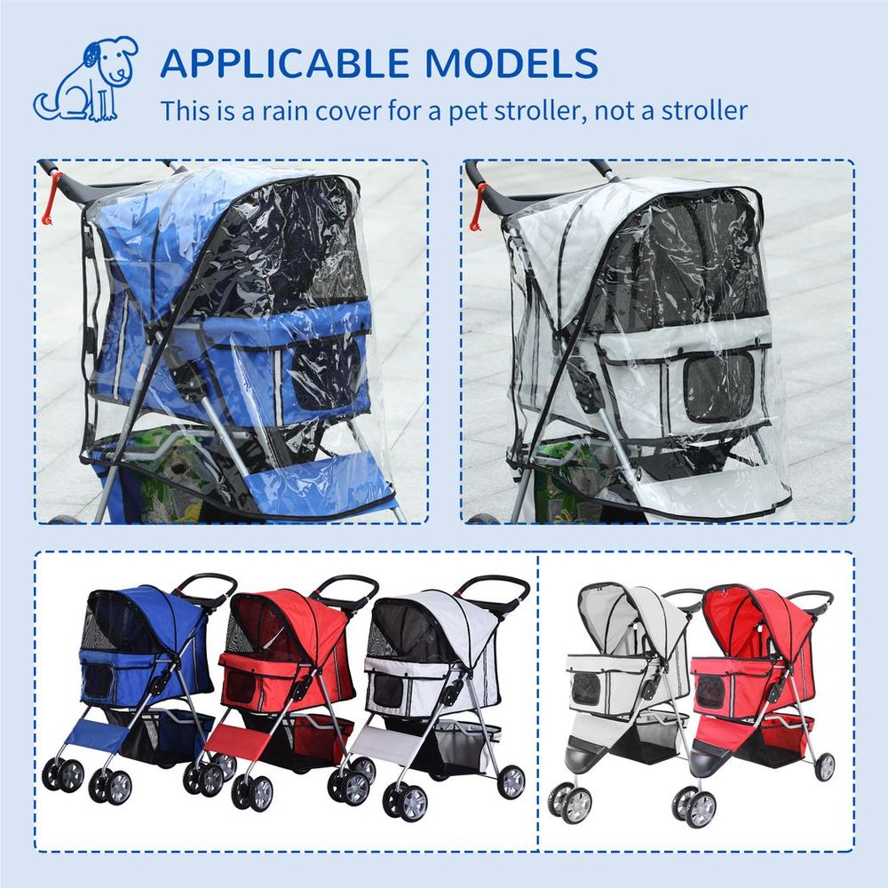Dog Stroller Rain Cover w/ Rear Entry, Cover, for Dog Pram