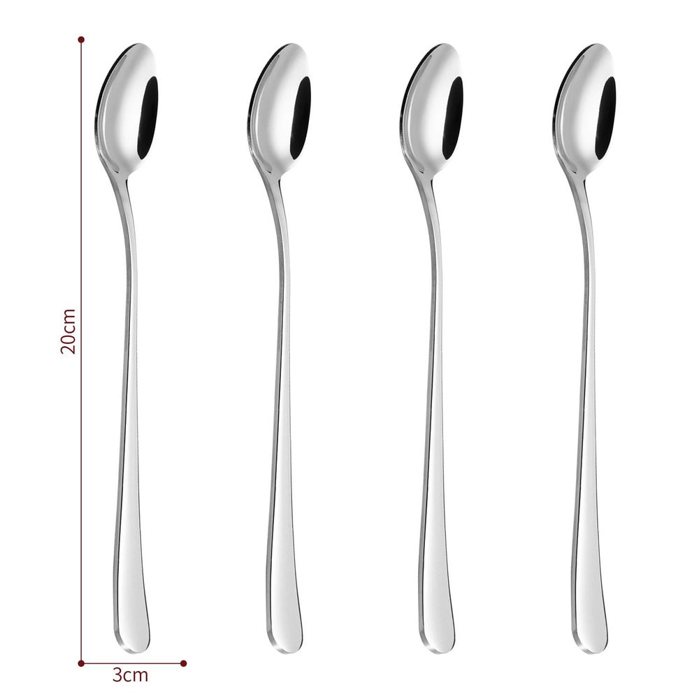 Elegant 8pc SS Long Handle Latte Spoons - for Kitchen, Hotel, Restaurant - Gift!