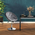Swivel Dressing Stool, Velvet-feel Upholstered Vanity Chair, Adjustable Height Tub Makeup Chair with Button Tufting and Thick Padding, Breakfast Dining Chair, Grey