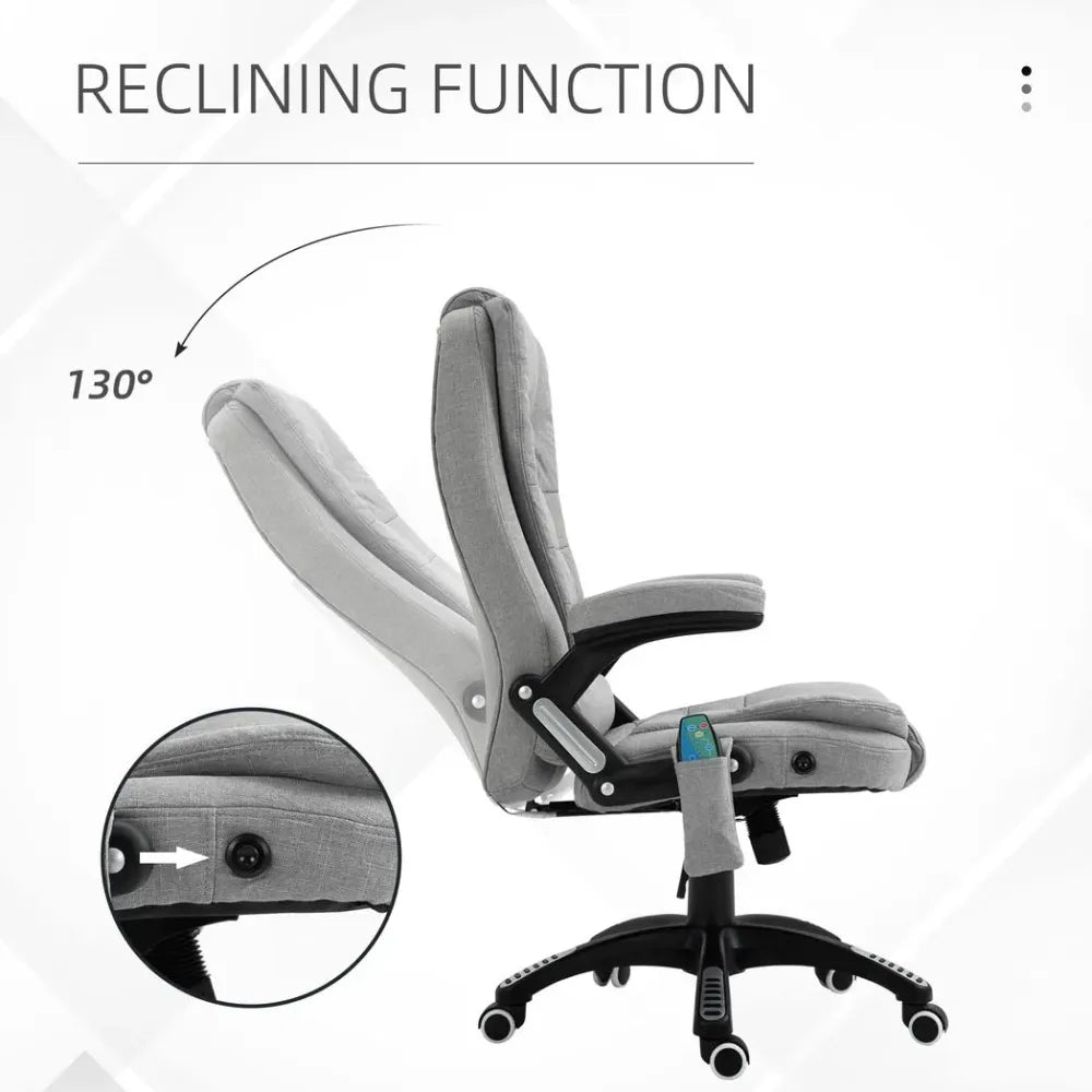 Executive Reclining Chair w/ Heating Massage Points Relaxing Headrest Grey in Grey