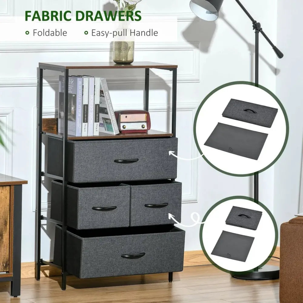 4 Drawer Storage Chest Unit - Black - Home Living Room Bedroom - Shelves