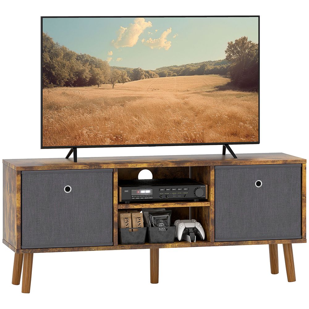 Modern TV Cabinet Stand w/ Shelves & Drawers, Bedroom Rustic Brown