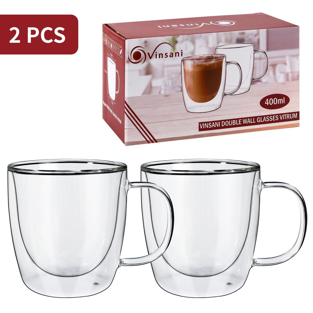 VITRUM Double Wall Glasses - Ideal for Coffee, Tea & More - Set of 2 - Durable & Elegant Design