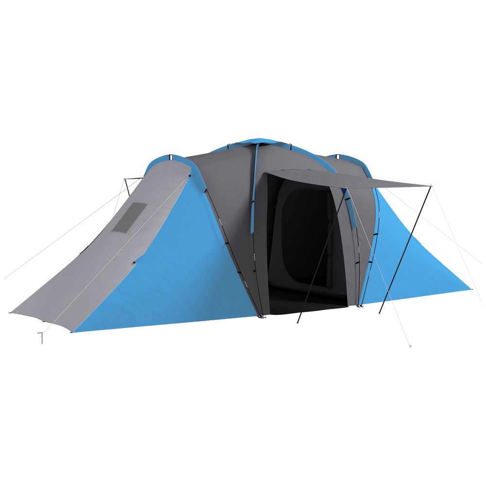4-6 Man Camping Tent with 2 Bedroom and Living Area, Grey and Blue