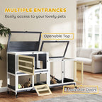 2 Tier Rabbit Hutch with Run, Wheels, 2 Openable Top, 3 Plastic Trays