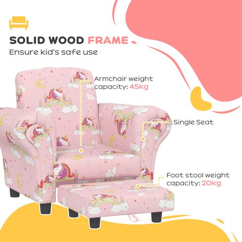 2 Piece Kids Sofa Set with Unicorn Design, for Nursery