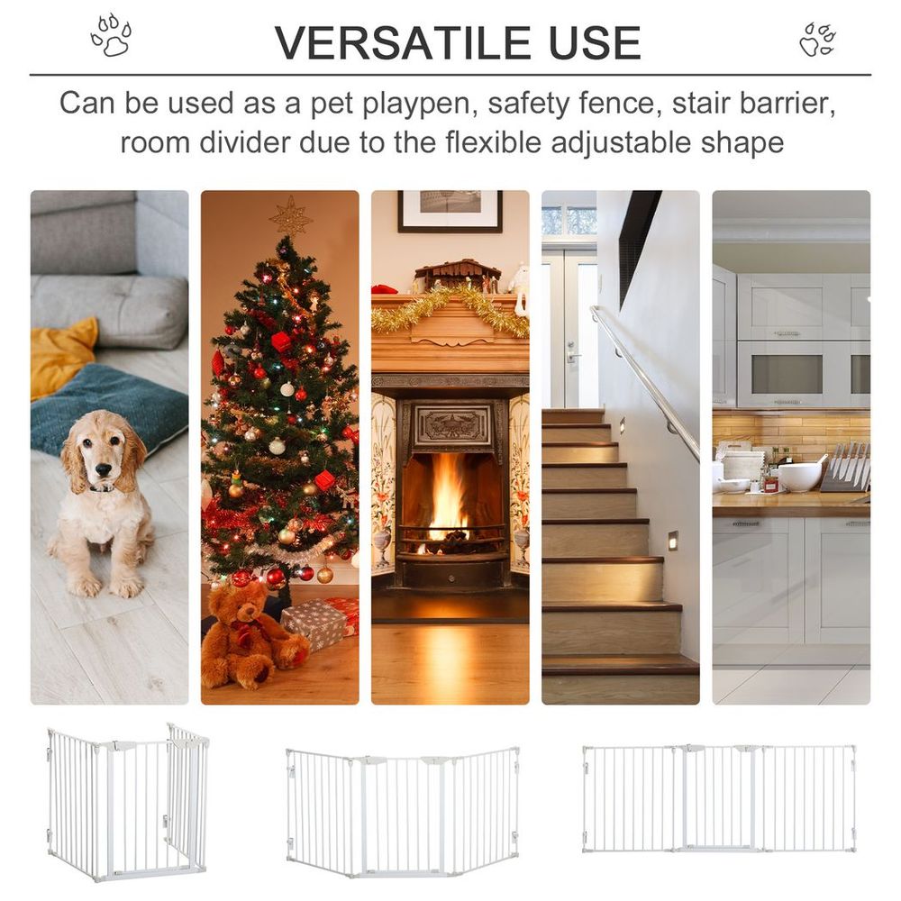 Pet Safety Gate - 3-Panel Metal Fence w/ Door - White