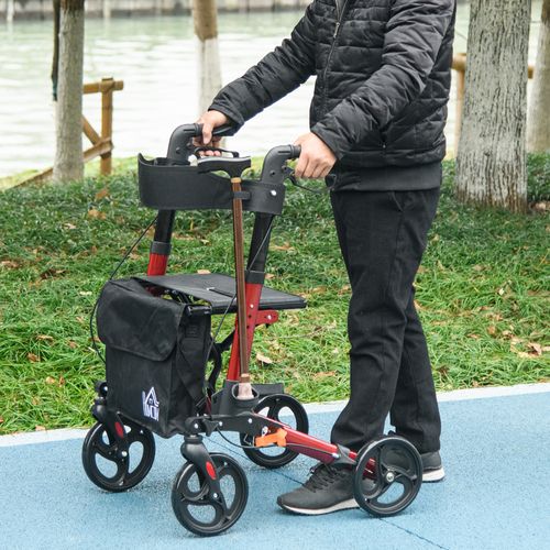 4 Wheel Rollator Walker with Seat Adjustable Mobility Walker with Bag