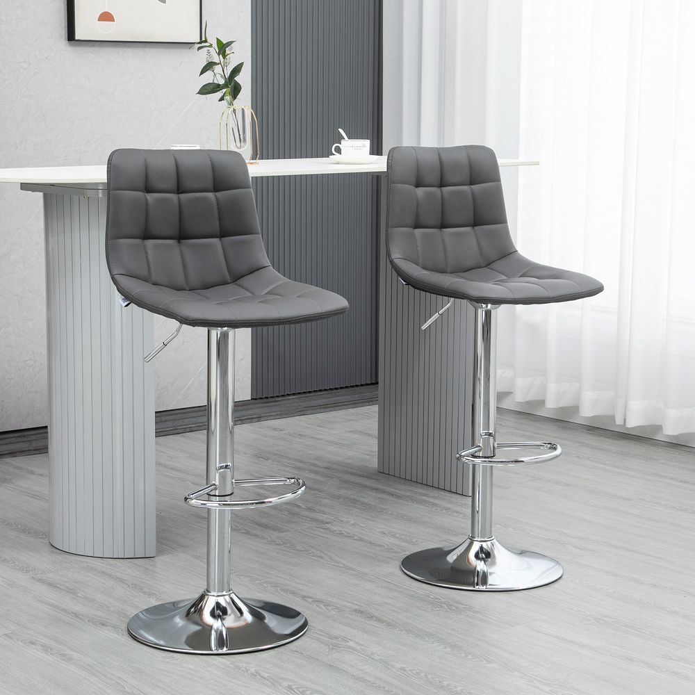 Adjustable Bar Stool Set of 2 - Grey, Swivel with Footrest