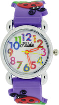 Children's Big Number Analog Ladybird On Purple Silicone Strap Girl's Watch