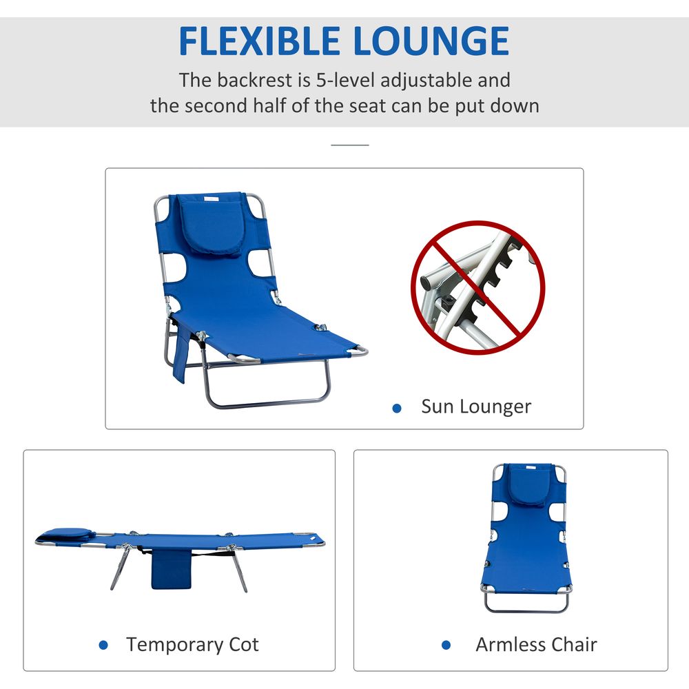 Portable Beach Chaise Lounge - Reclining, Adjustable, Blue - !