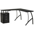 L-Shaped Computer Desk Table with Storage Drawer Home Office Corner Industrial Style Workstation for A4 Files 143.5 x 143.5 x 76cm, Black