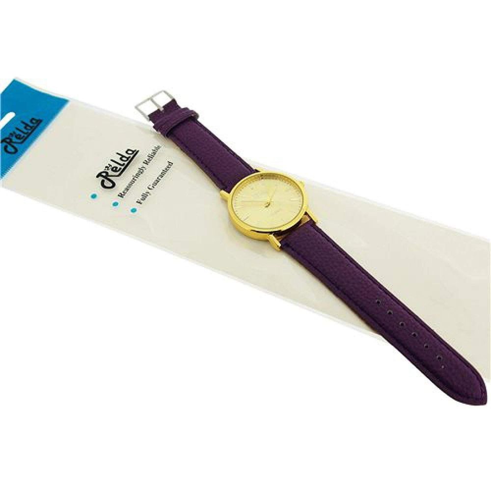 Women's Analogue Watch - Jumbo Gold Dial with Purple Leather Strap
