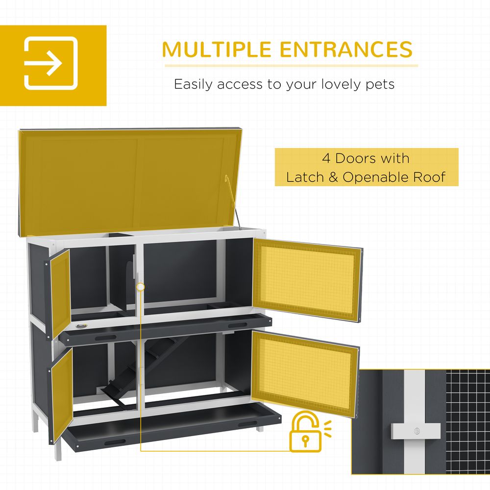 Double Decker Rabbit Hutch Bunny Cage, Grey - Outdoor Pet House with Tray, Easy Access, Durable Design