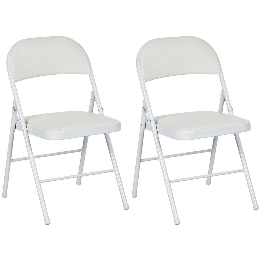 2 Pack Padded Folding Chairs with Cushioned Seat and Metal Frame White