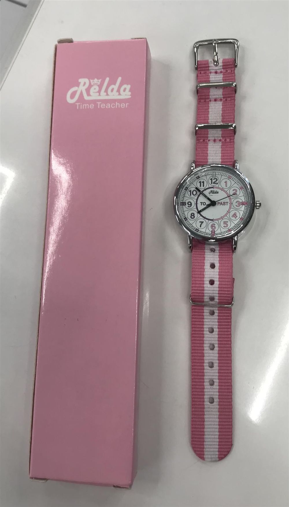 Girls Time Teacher Watch - Analogue Nylon Strap, Bold Numbers, Quartz Movement - 1-Year