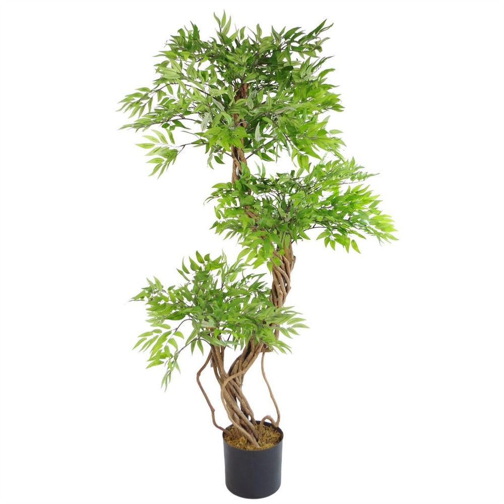 140cm Realistic Japanese Ficus Tree + Gold Metal Planter: Natural Trunk, Lifelike Leaves. for Any Space!