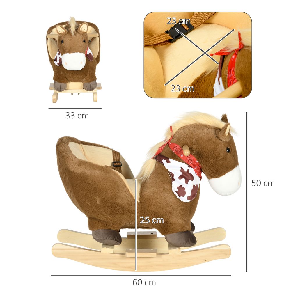 Kids Rocking Horse, Plush Baby Rocking Chair with Safety Harness & Sounds