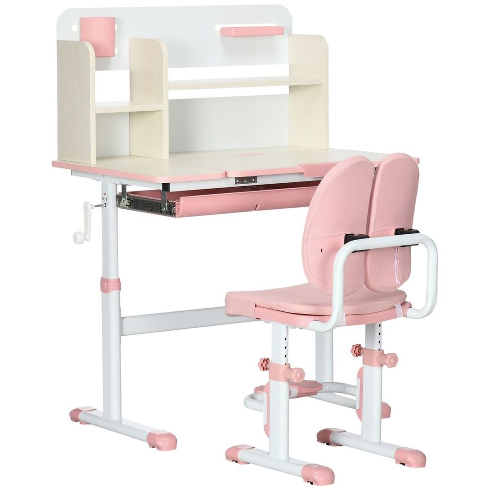 Pink Kids Desk & Chair Set - Storage Shelves & Washable Cover