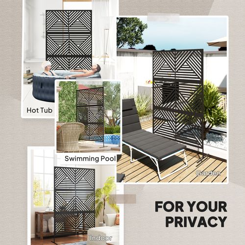 Decorative Outdoor Divider Privacy Panel with Stand, Rhombus Black