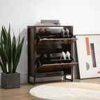 Rustic Brown Shoe Cabinet - 2 Flip Door, Divider, Entryway