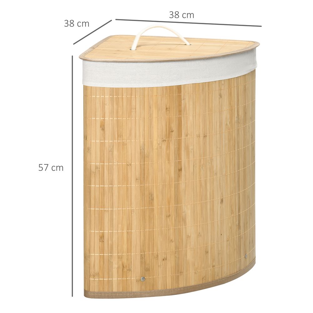 55L Bamboo Corner Laundry Hamper Bamboo Laundry Basket 38x38x57cm