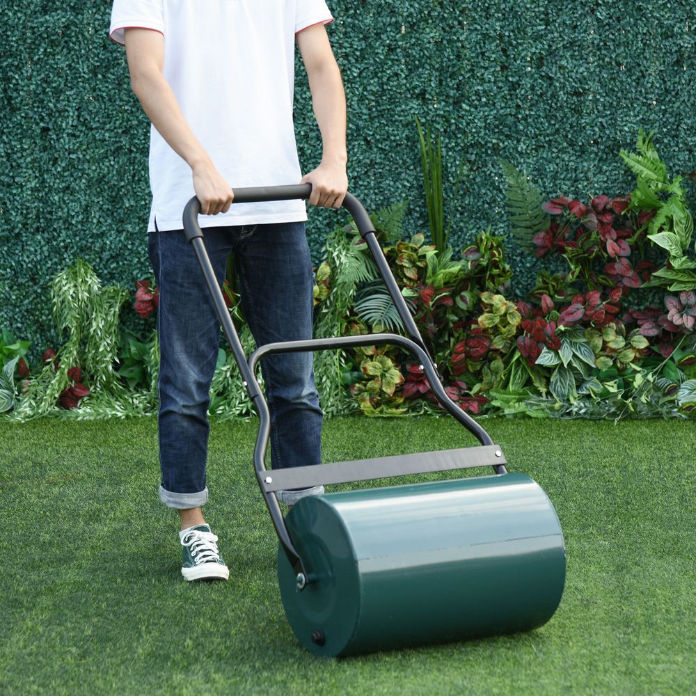 Steel Lawn Grass Roller - 50L Capacity - Green