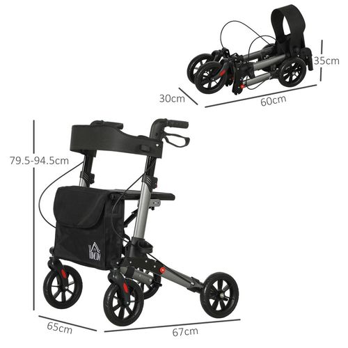4 Wheel Rollator Walker, Adjustable Mobility Walker with Bag, Silver