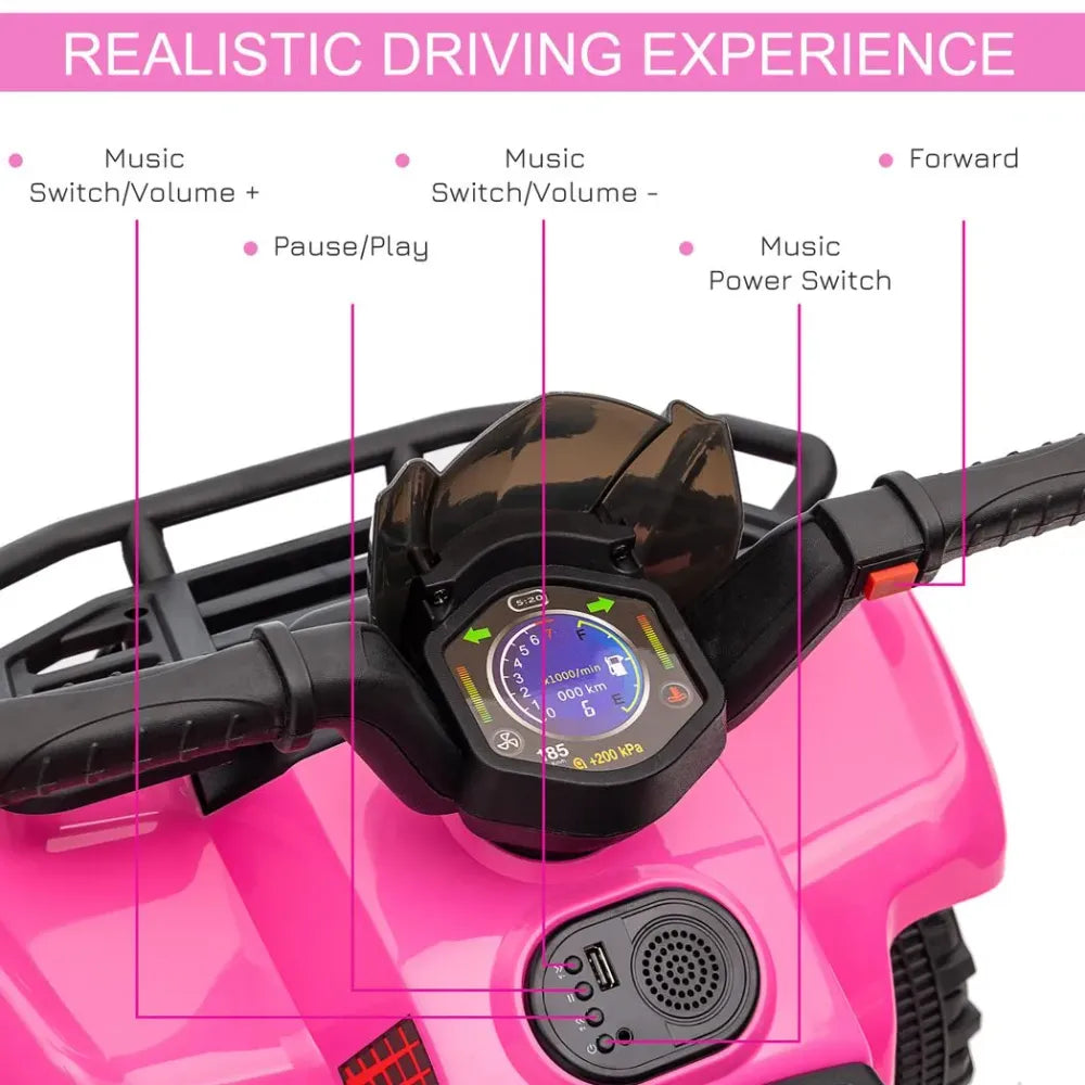 Kids Ride-On ATV with Music - Pink, 18 to 36 Months