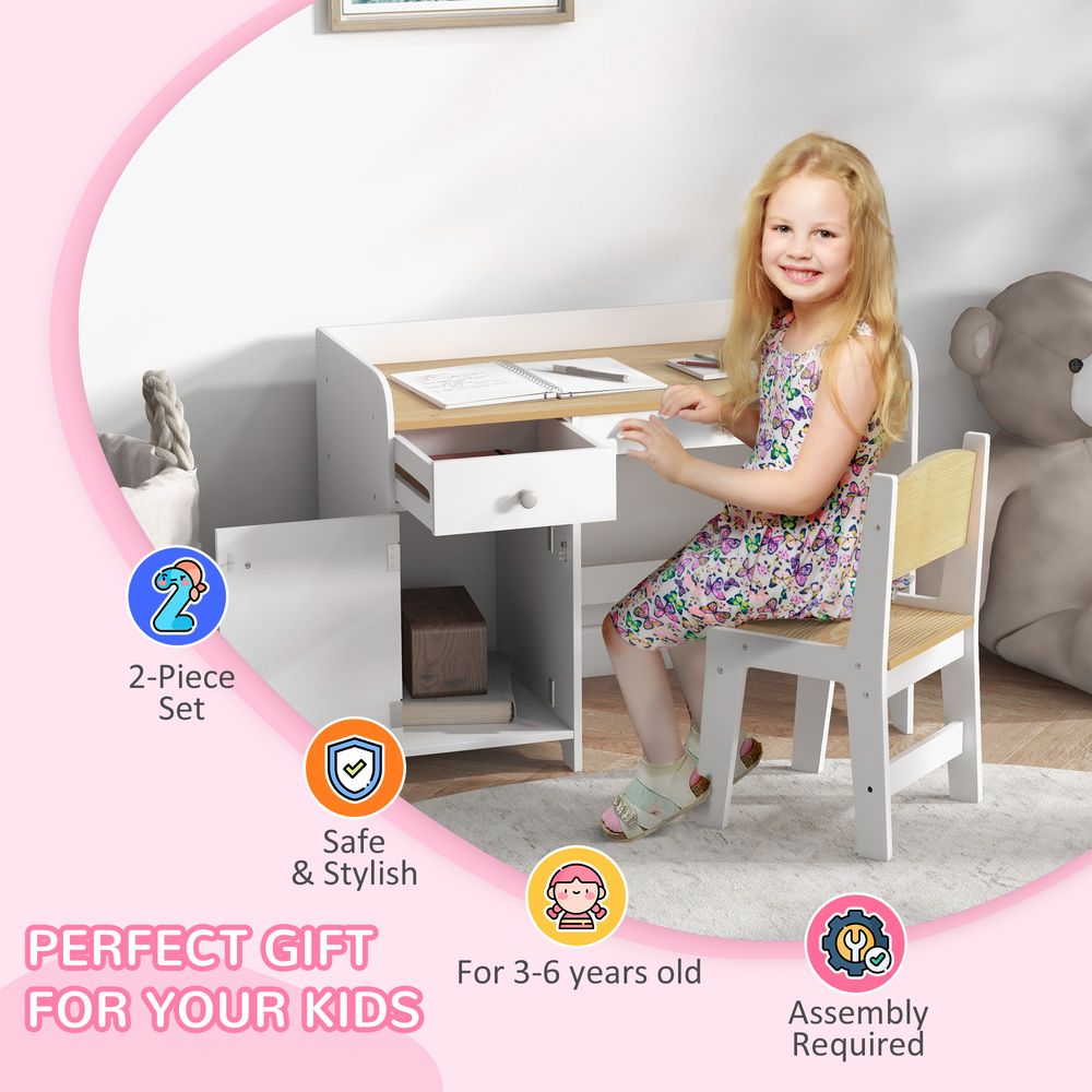 Kids Desk & Chair Set - 3-6 yr - Storage Drawer - White