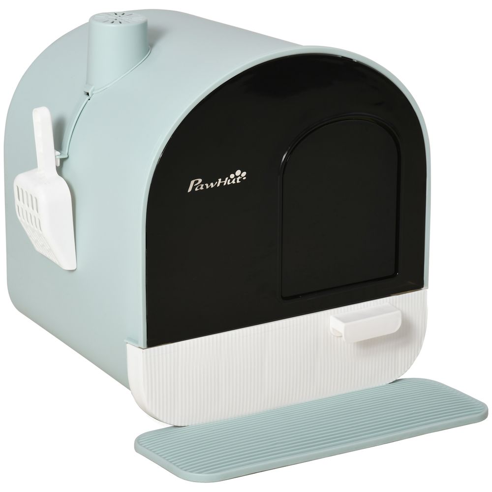 Cat Litter Box Kitten Litter Tray w/Hood, Scoop, Filter, Flap Door, 43 x 44 x 47cm - Green