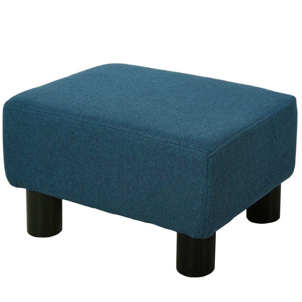 Chic Linen Fabric Footstool Ottoman Cube with 4 Plastic Legs Brown Blue
