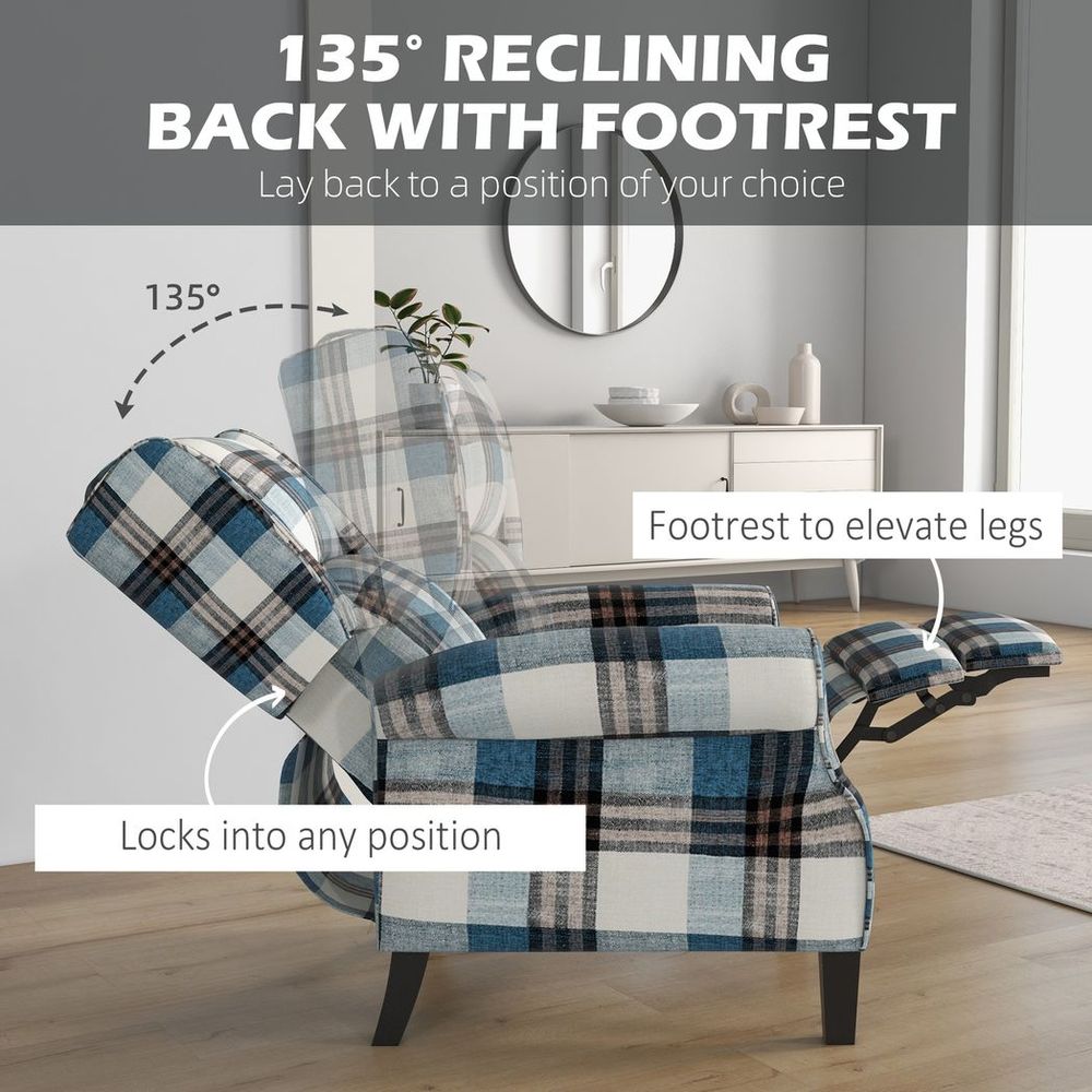 Recliner Chair for Living Room Wingback Chair with Padded Armrest Blue