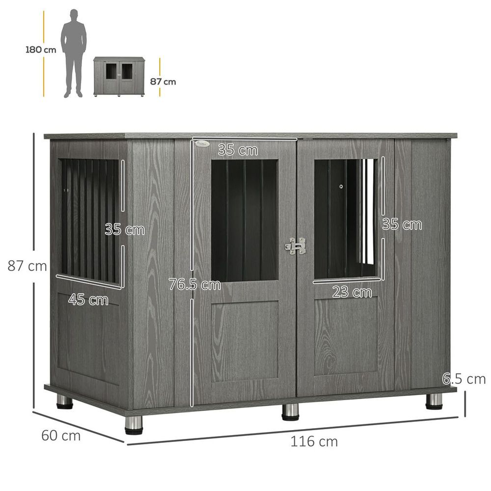 Large Dog Crate Cage - Indoor End Table Kennel, Grey