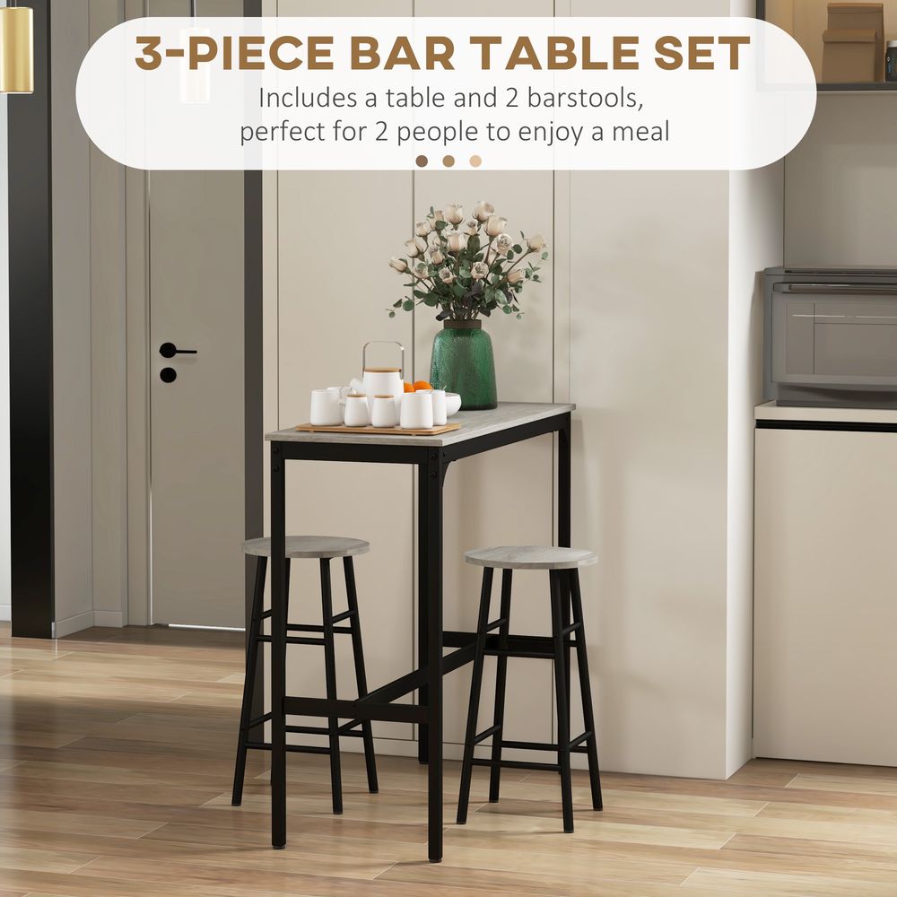 3 Piece Bar Set, Industrial Kitchen and Chair Set for Small Space, Grey