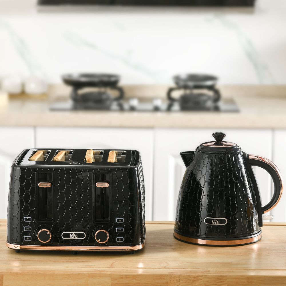 1.7L Kettle & Toaster Set - Defrost, Reheat, Crumb Tray - Black