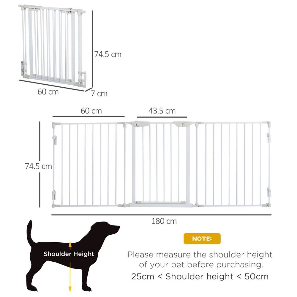 Pet Safety Gate - 3-Panel Metal Fence w/ Door - White