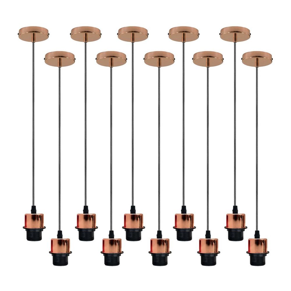 Industrial Rose Gold Pendant Light - 10 Pack, E27 Lamp Holder, Addable Lampshade