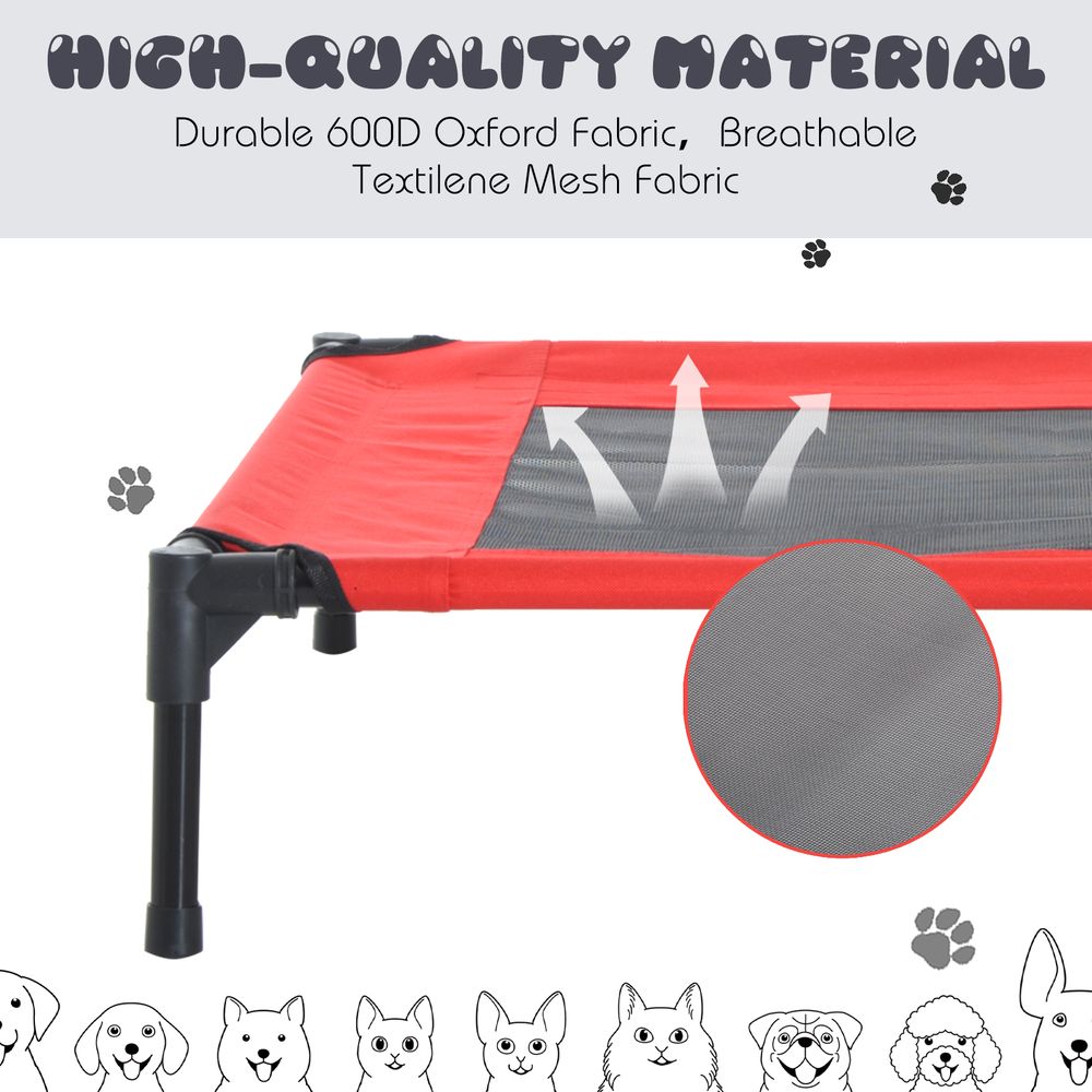 Elevated Pet Bed Portable Camping Raised Dog Bed w/ Metal Frame Black and Red (Small)