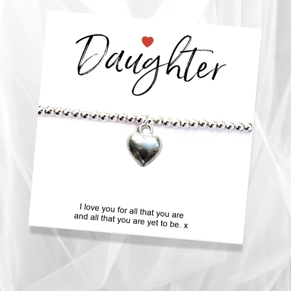 Daughter Heart Charm Bracelet - Sent in Gift Box - Birthday or Christmas Present