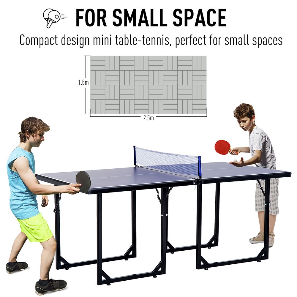 6ft 182cm Mini Table Tennis Table Folding Ping Pong Table with Net Multi-Use Table for Indoor Outdoor Game, Blue