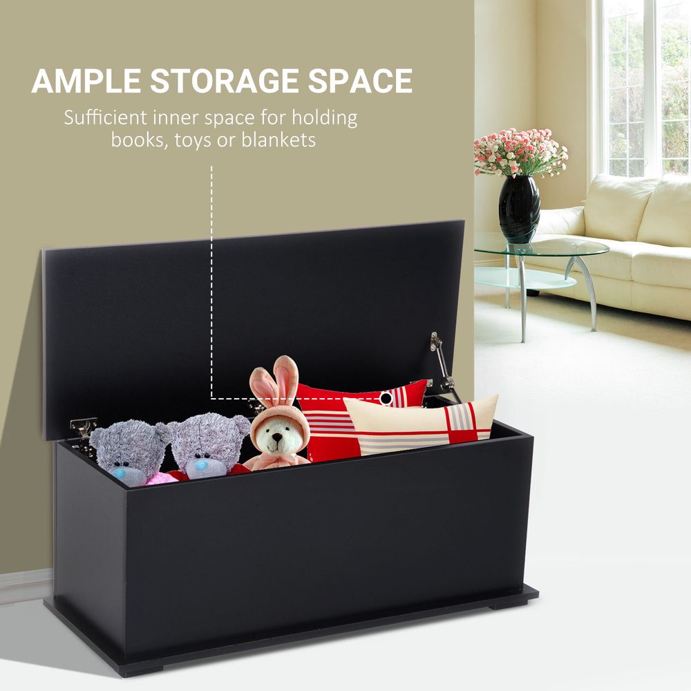 Wooden Storage Box Clothes Toy Chest Bench Seat Ottoman Bedding Blanket Trunk Container with Lid - Black