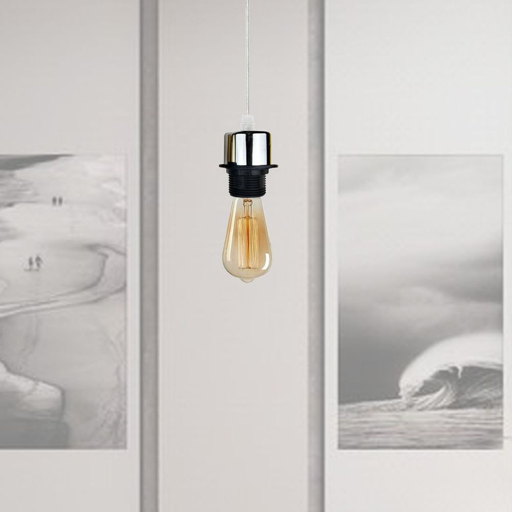 Industrial Chrome Pendant Light 10-Pack - Addable Lampshade - E27 UK Holder Set - PVC Cable - Dimmable